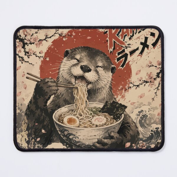 Item preview, Funny Otter Eating Ramen Sumie Japanese Vintage designed and sold by TomFrontierArt.