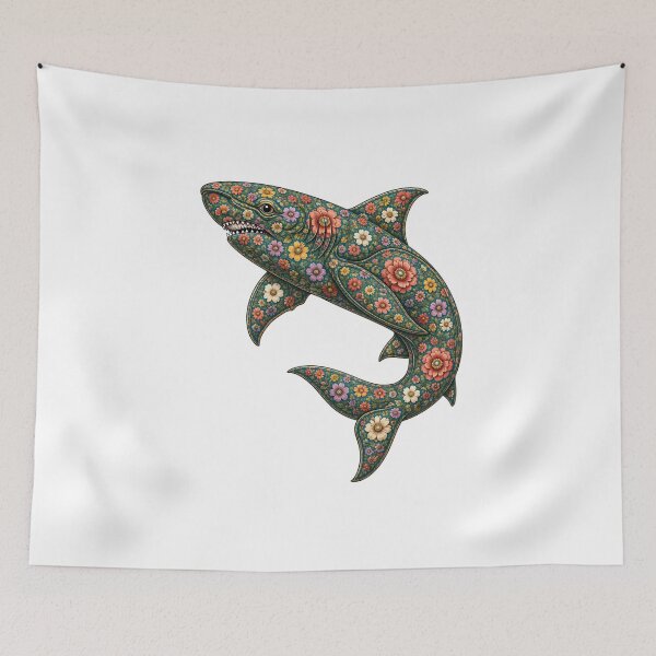 Item preview, Colorful Floral Shark | Ocean Floral Art Collection designed and sold by Zaru Art Studio.