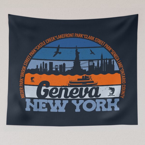 Item preview, Geneva New York Sunset Retro Vintage Local Pride Logo designed and sold by CRHPOD20.