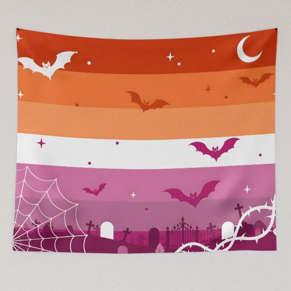 Item preview, Spooky Lesbian Pride Flag Halloween Graveyard Bats Aesthetic designed and sold by Travelslightly.