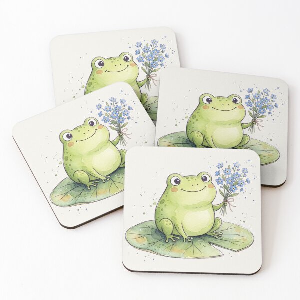 Item preview, Cute Watercolor Frog holding Blue Forget Me Not Flowers designed and sold by chriswo-design.