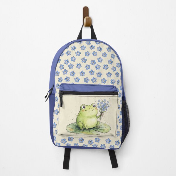 Item preview, Cute Watercolor Frog holding Blue Forget Me Not Flowers designed and sold by chriswo-design.