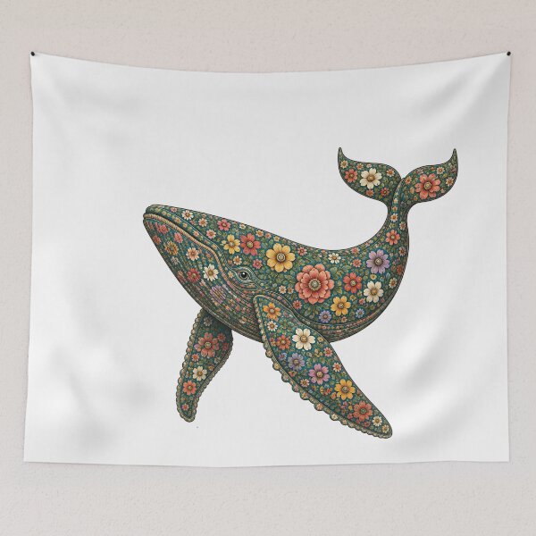 Item preview, Colorful Floral Whale | Ocean Floral Art Collection designed and sold by Zaru Art Studio.