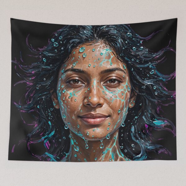 Item preview, South Asian Monsoon Goddess - Water Droplets Portrait designed and sold by Surviving Monday Club.