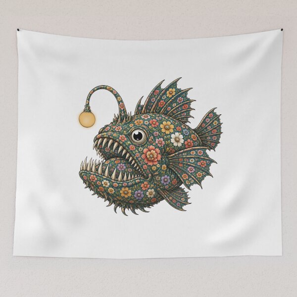 Item preview, Colorful Anglerfish | Ocean Floral Art Collection designed and sold by Zaru Art Studio.