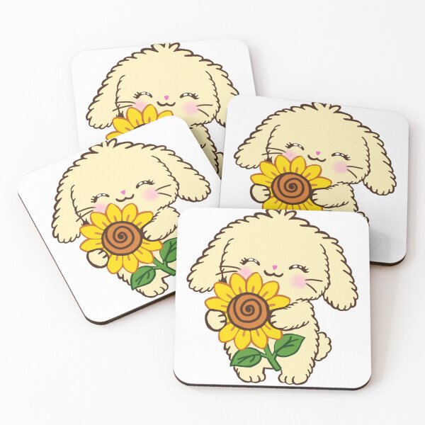 Item preview, Cute Bunny Hugging Sunflower- Kawaii Love  designed and sold by BunnySoftArt.