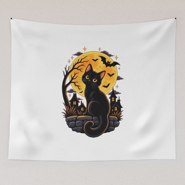 Item preview, Black Cat Halloween Moon – Spooky Night designed and sold by 1PRINTORA1.