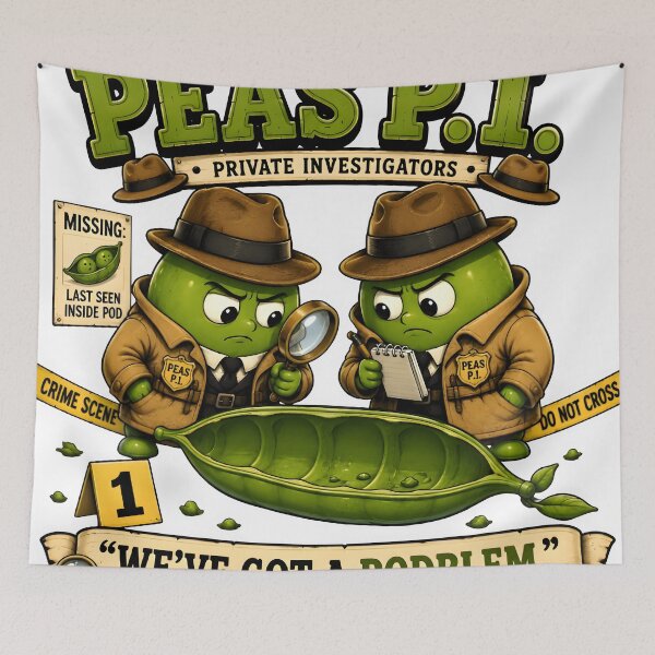 Item preview, Peas P.I. Detectives – We’ve Got a Podblem Funny Pea Food Pun designed and sold by Snackwear Apparel.