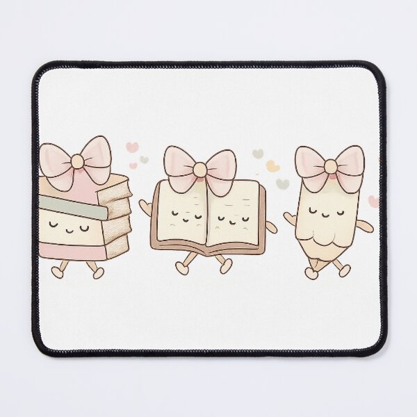 Item preview, Pastel pink gingham bows on a book stack, open book, and pencil — dainty, girly bookworm design. designed and sold by MOCH- ART.