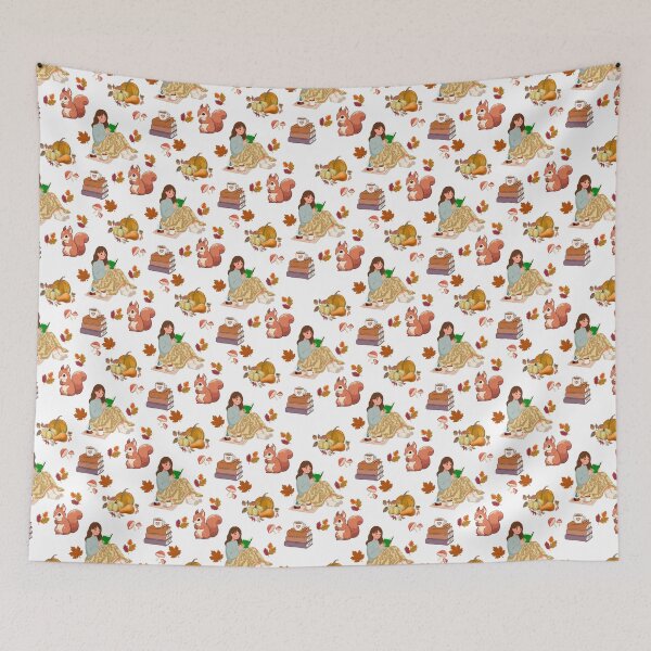 Item preview, Cozy Autumn Reading Seamless Pattern with Girl, , Squirrel, Books and Hot Drinks designed and sold by BigDigital.