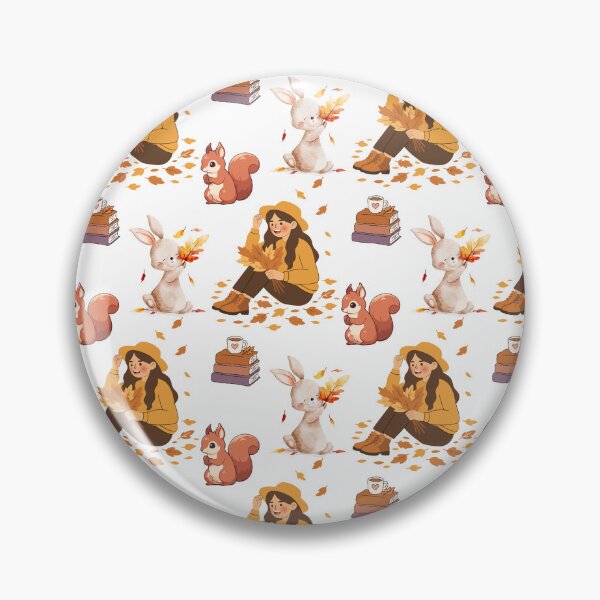 Item preview, Cozy Autumn Reading Seamless Pattern with Girl, Rabbit, Squirrel, Books and Hot Drinks designed and sold by BigDigital.