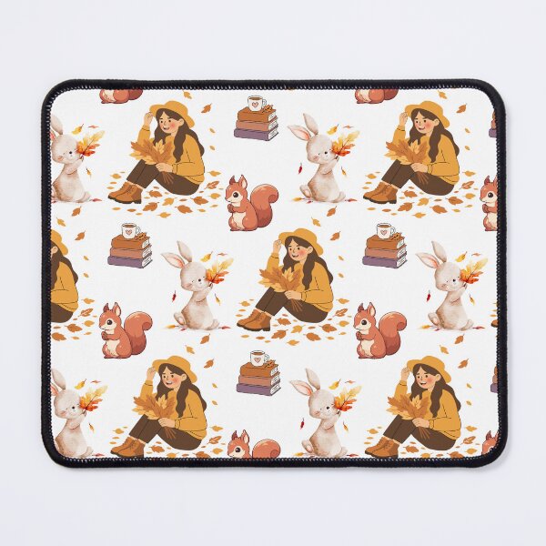 Item preview, Cozy Autumn Reading Seamless Pattern with Girl, Rabbit, Squirrel, Books and Hot Drinks designed and sold by BigDigital.