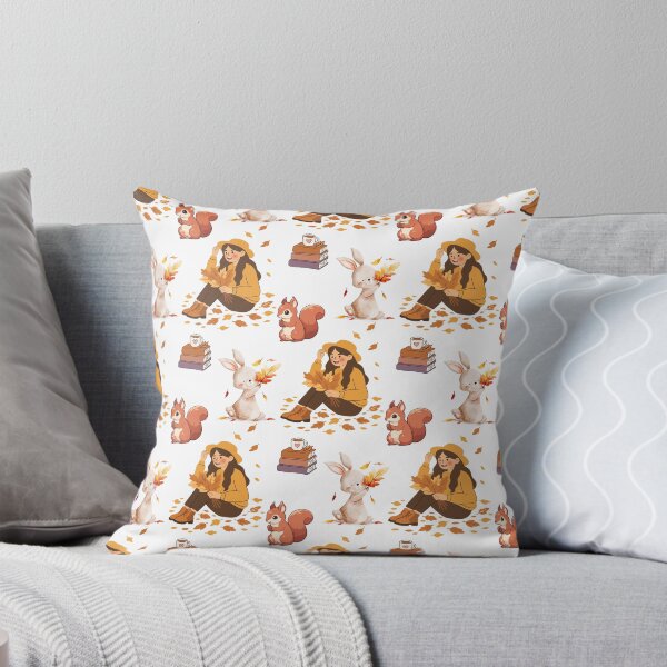 Item preview, Cozy Autumn Reading Seamless Pattern with Girl, Rabbit, Squirrel, Books and Hot Drinks designed and sold by BigDigital.