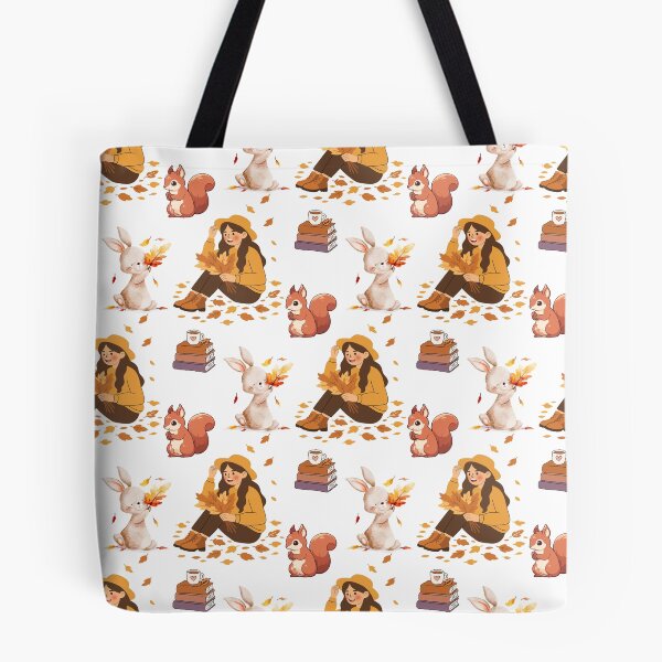 Item preview, Cozy Autumn Reading Seamless Pattern with Girl, Rabbit, Squirrel, Books and Hot Drinks designed and sold by BigDigital.