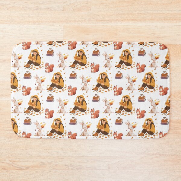 Item preview, Cozy Autumn Reading Seamless Pattern with Girl, Rabbit, Squirrel, Books and Hot Drinks designed and sold by BigDigital.