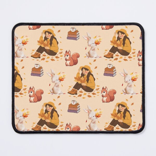 Item preview, Cozy Autumn Reading Seamless Pattern with Girl, Rabbit, Squirrel, Books and Hot Drinks designed and sold by BigDigital.