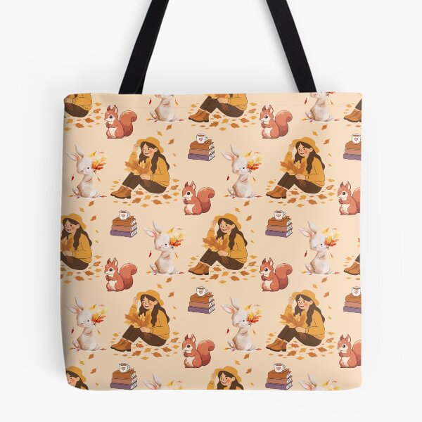 Item preview, Cozy Autumn Reading Seamless Pattern with Girl, Rabbit, Squirrel, Books and Hot Drinks designed and sold by BigDigital.