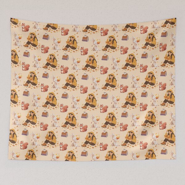 Item preview, Cozy Autumn Reading Seamless Pattern with Girl, Rabbit, Squirrel, Books and Hot Drinks designed and sold by BigDigital.