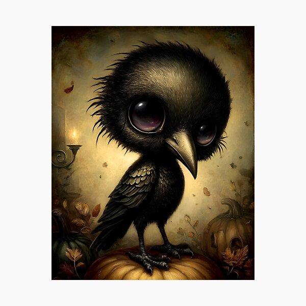 Item preview, Crow on Pumpkin | Autumn Raven Art | Gothic Halloween Storybook designed and sold by InkAndGloom.