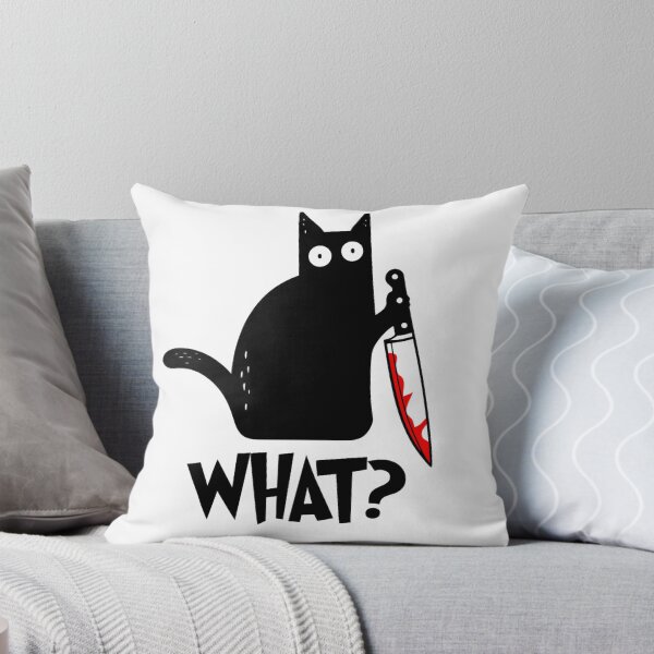 Item preview, Cat What? Funny Black Murderous Cat With Knife Gift for Cat Lovers designed and sold by Thread&Fable.