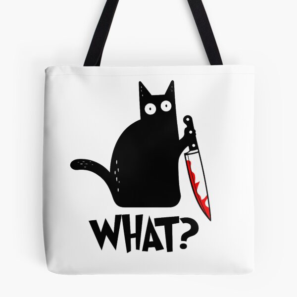 Item preview, Cat What? Funny Black Murderous Cat With Knife Gift for Cat Lovers designed and sold by Thread&Fable.