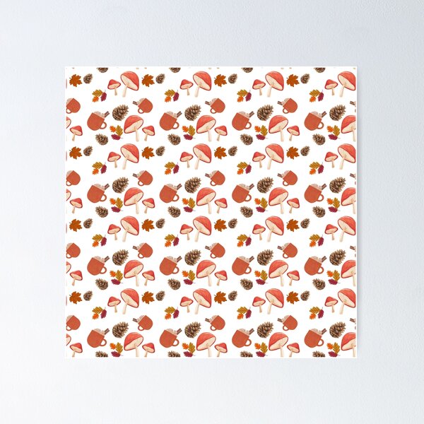 Item preview, Cozy Autumn Seamless Pattern with Mushrooms, Pine Cones, Fall Leaves and Hot Drinks designed and sold by BigDigital.