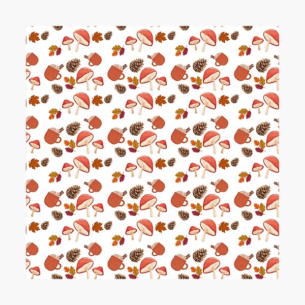 Item preview, Acogedor estampado otoñal sin costuras con setas, piñas, hojas de otoño y bebidas calientes. designed and sold by BigDigital.