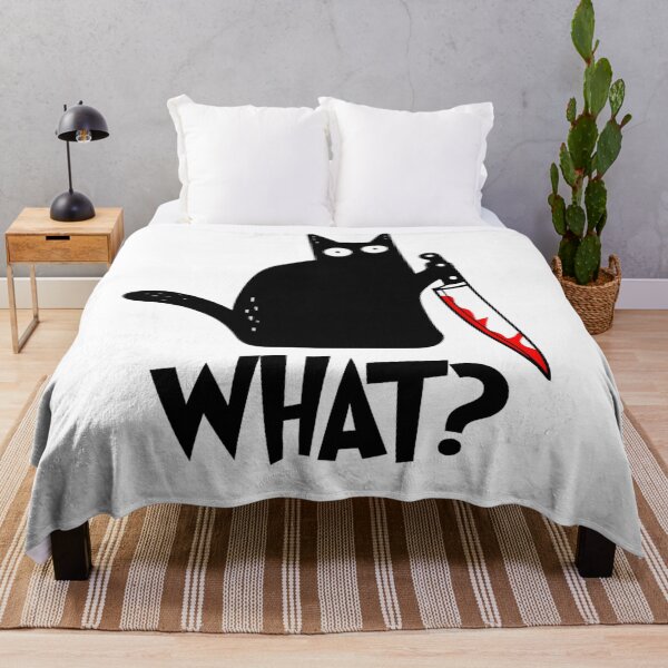 Item preview, Cat What? Funny Black Murderous Cat With Knife Gift for Cat Lovers designed and sold by Thread&Fable.