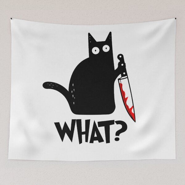 Item preview, Cat What? Funny Black Murderous Cat With Knife Gift for Cat Lovers designed and sold by Thread&Fable.