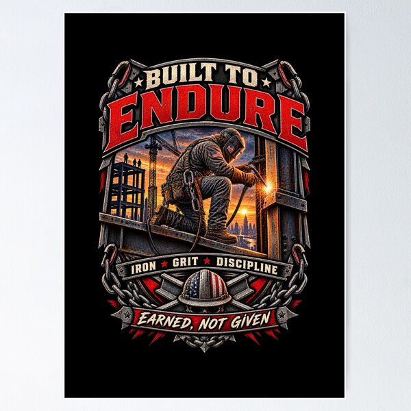 Item preview, Built to Endure - Vintage Ironworker Steelworker Motivation T-Shirt designed and sold by DomKo10.