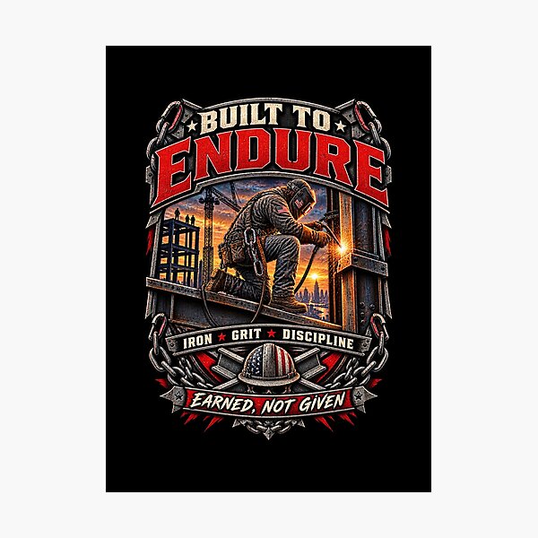 Item preview, Built to Endure - Vintage Ironworker Steelworker Motivation T-Shirt designed and sold by DomKo10.