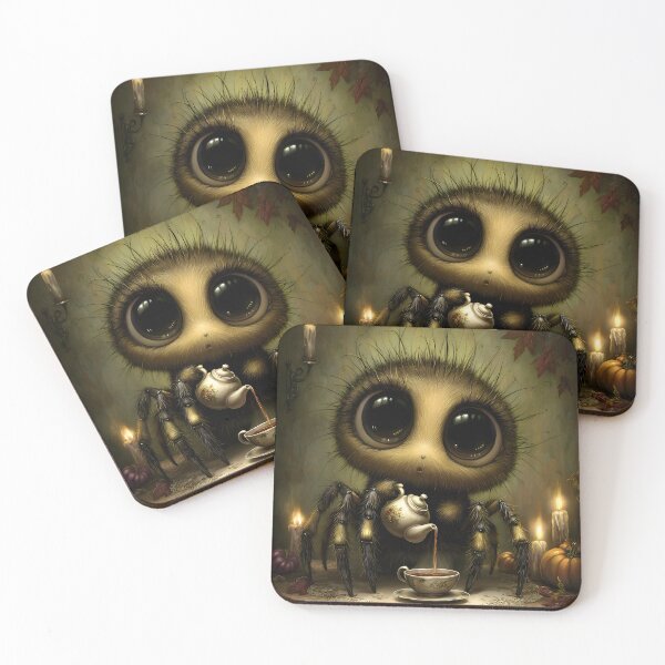 Item preview, Tea Spider | Cozy Gothic Halloween Spider | Storybook Fantasy Art designed and sold by InkAndGloom.