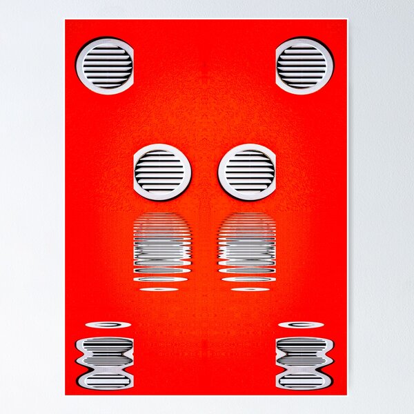 Item preview, cuatro ventanas redondas con rejas y paredes rojas con reflejos ondulados designed and sold by mister-john.