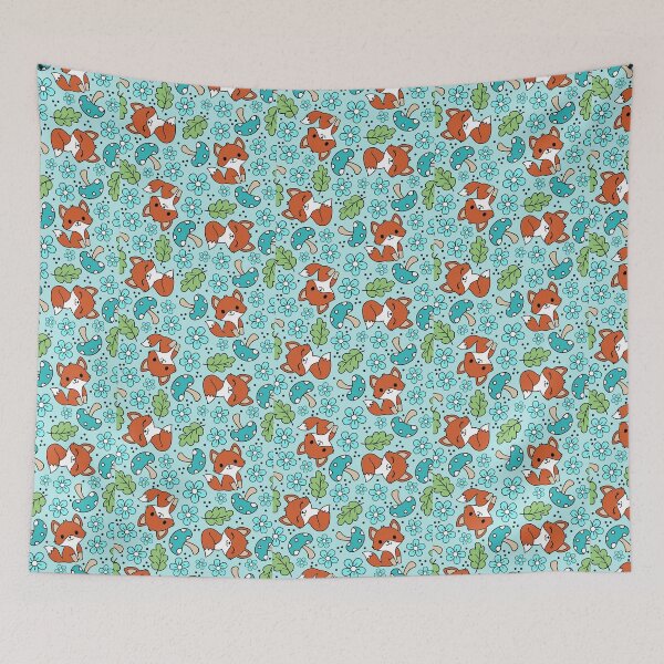 Item preview, Fox Friends Floral in Blue designed and sold by KrisInStitches.