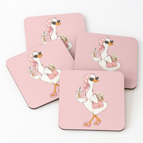 Item preview, Cute Coquette Goose with Iced Coffee | Pink Floral Headscarf Duck Sticker designed and sold by littlepiptales.