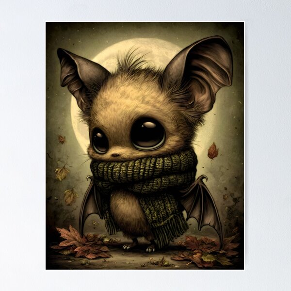 Item preview, Bat in Scarf | Cozy Autumn Bat | Gothic Storybook Halloween Art designed and sold by InkAndGloom.