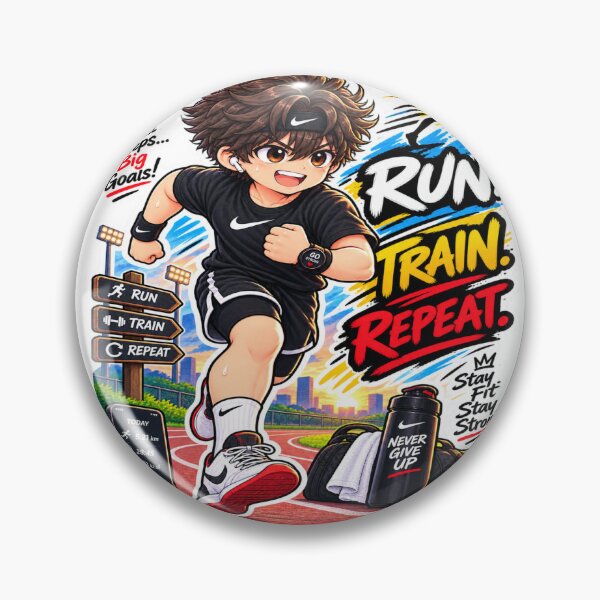 Item preview, Run Train Repeat Anime Runner Sticker | Running Fitness Motivation Sticker designed and sold by Genzfirevibes.