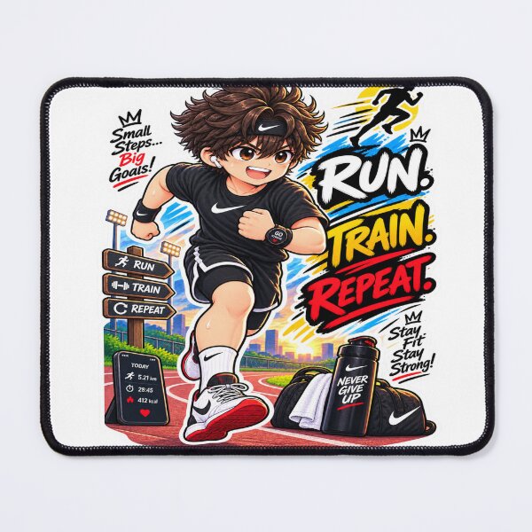 Item preview, Run Train Repeat Anime Runner Sticker | Running Fitness Motivation Sticker designed and sold by Genzfirevibes.