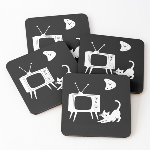 Item preview, Mid-Century Modern Cat & TV White Ink designed and sold by Retroteez.