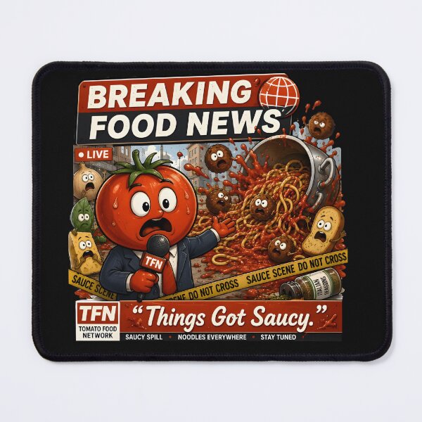 Item preview, Tomato News Reporter – Things Got Saucy Funny Spaghetti Food News Design designed and sold by Snackwear Apparel.
