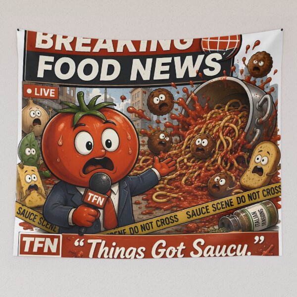 Item preview, Tomato News Reporter – Things Got Saucy Funny Spaghetti Food News Design designed and sold by Snackwear Apparel.