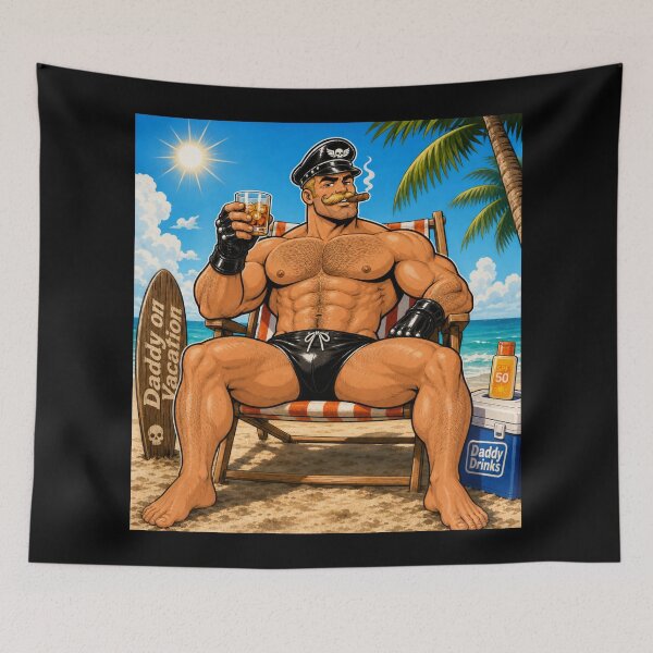 Item preview, Queer Leather Daddy Beach Vacation Scene designed and sold by BearLoveDesign.