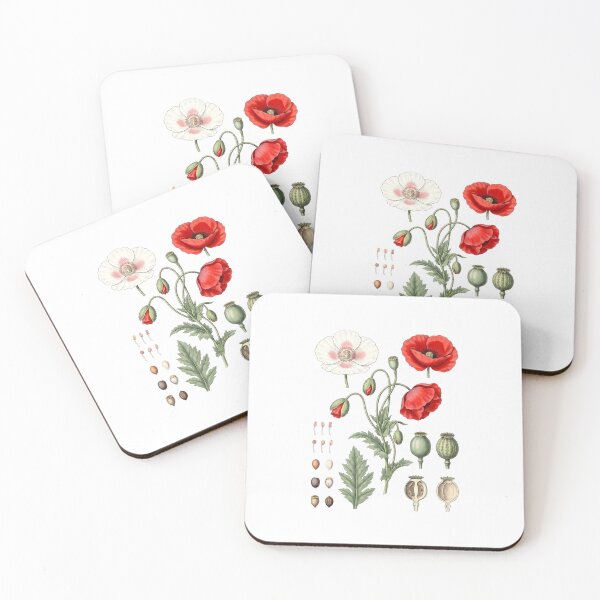 Item preview, Vintage Poppy Botanical Chart – Red and White Poppies Floral Illustration designed and sold by MyHappyArtShop.