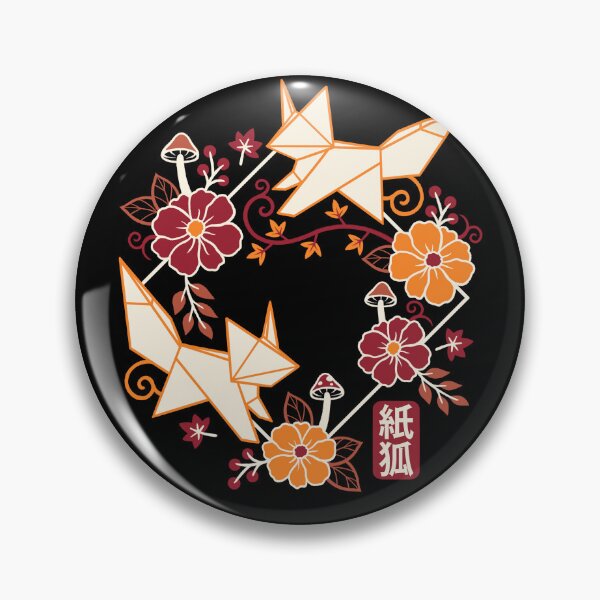 Item preview, Geometric Origami Foxes with Autumn Flowers and Paper Fox Kanji Art designed and sold by NemiMakeit.