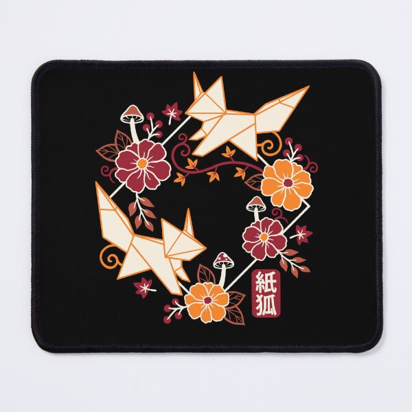 Item preview, Geometric Origami Foxes with Autumn Flowers and Paper Fox Kanji Art designed and sold by NemiMakeit.