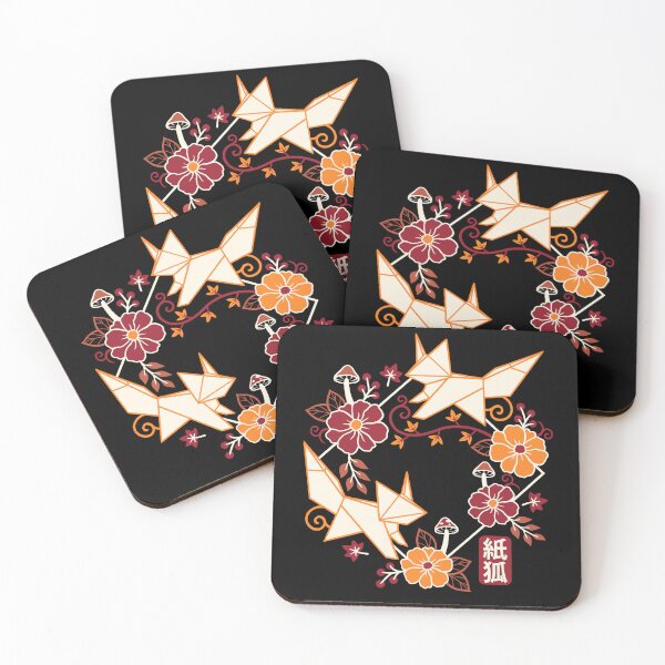 Item preview, Geometric Origami Foxes with Autumn Flowers and Paper Fox Kanji Art designed and sold by NemiMakeit.