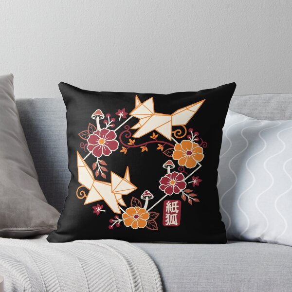 Item preview, Geometric Origami Foxes with Autumn Flowers and Paper Fox Kanji Art designed and sold by NemiMakeit.