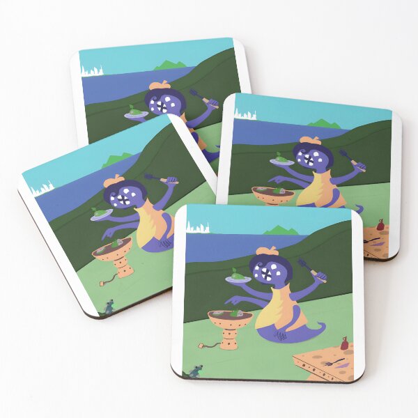 Item preview, Surreal Purple Creature Enjoying a BBQ Near the Sea designed and sold by J-Mindful.