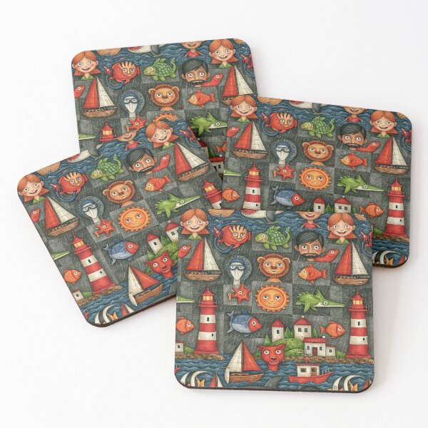 Item preview, Nautical Checkered Ocean and Sea Life Art designed and sold by Piotrek0001.
