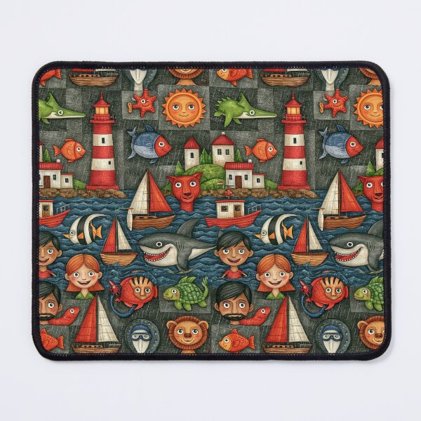 Item preview, Nautical Checkered Ocean and Sea Life Art designed and sold by Piotrek0001.